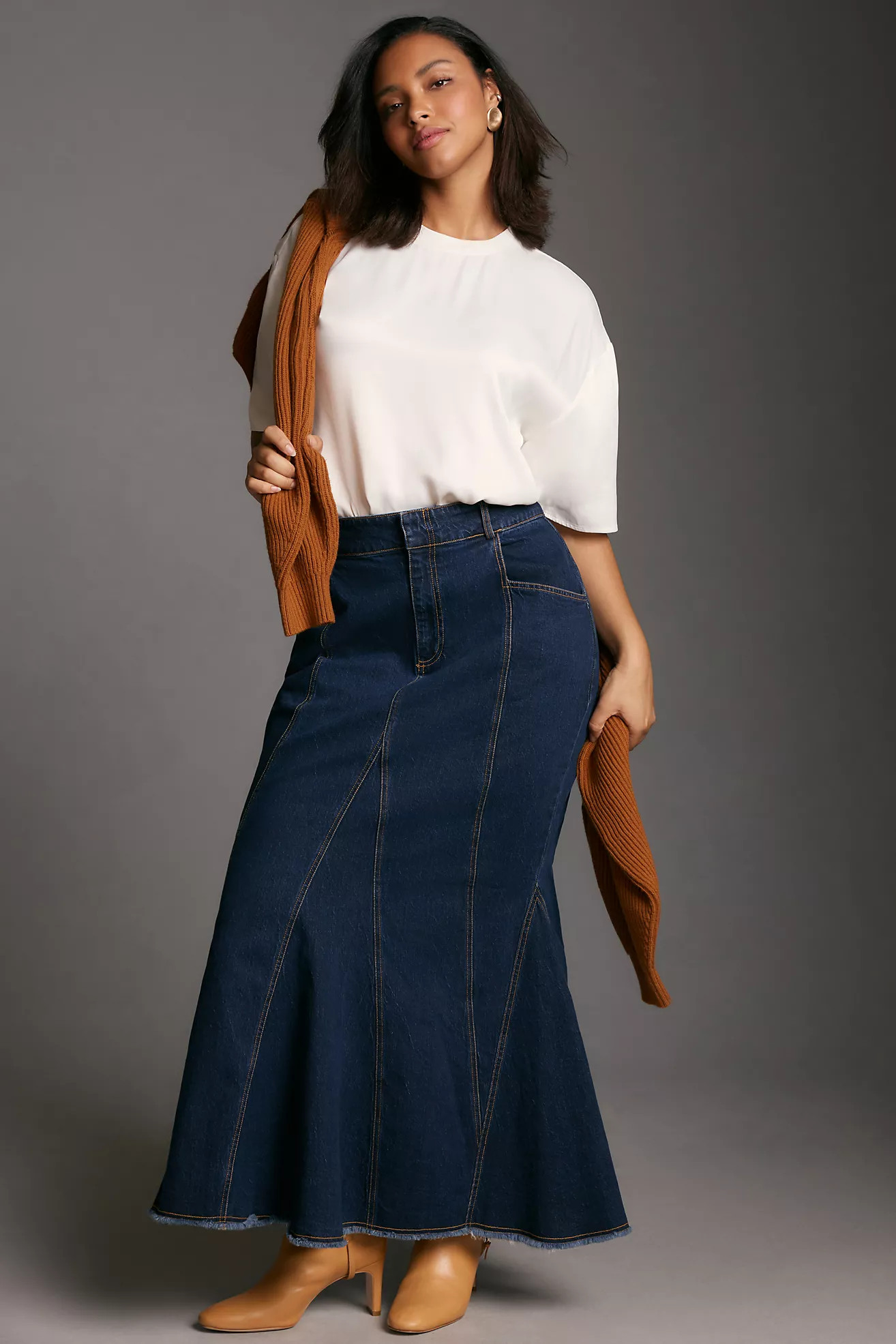 Pilcro Fluted Denim Maxi Skirt | Anthropologie (US)