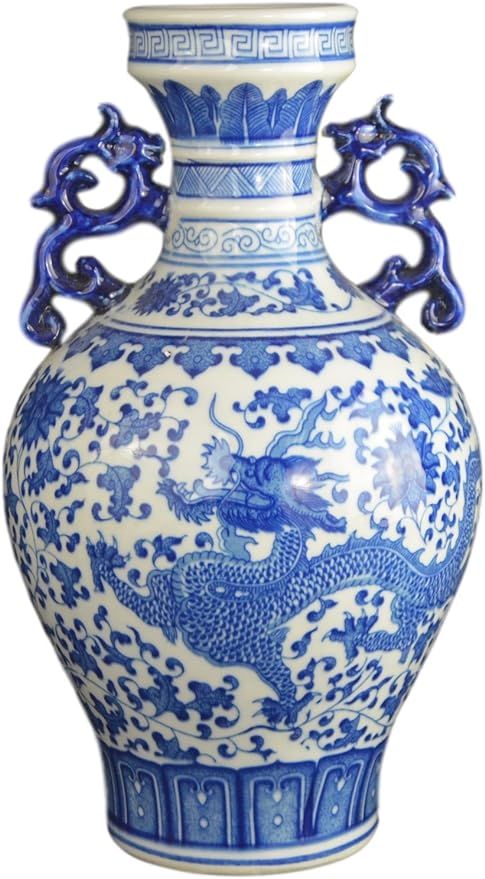 Classic Blue and White Dragon Porcelain Vase, Jingdezhen, China | Amazon (US)
