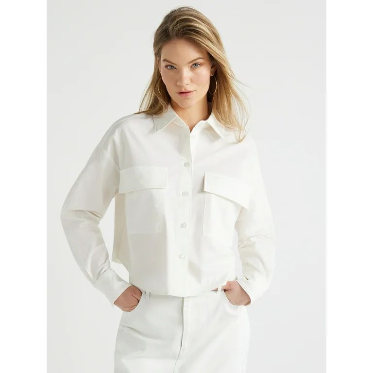 Scoop Women’s Crop Shirt, Sizes XS-XXL - Walmart.com | Walmart (US)