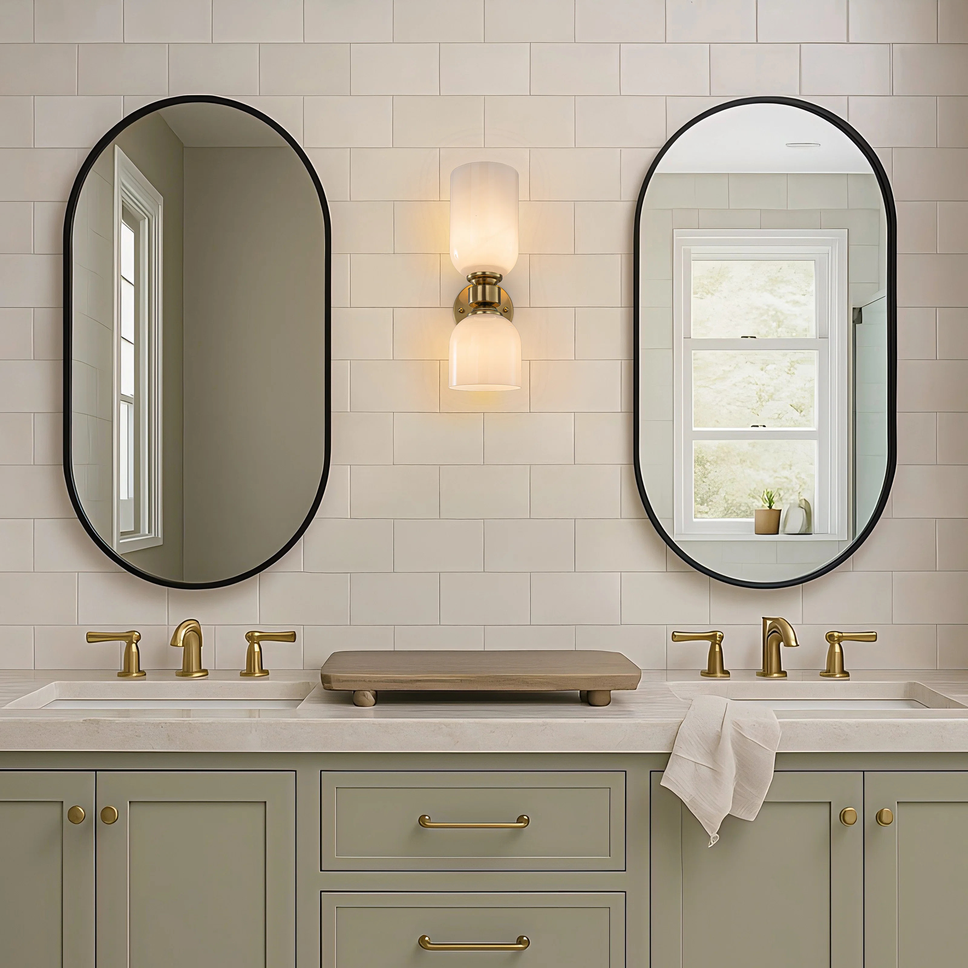 Vintage Brass 2-light Wall Sconce With Milky Glass Shades Dimmable Vanity For Bathroom Or Hallway | Wayfair North America