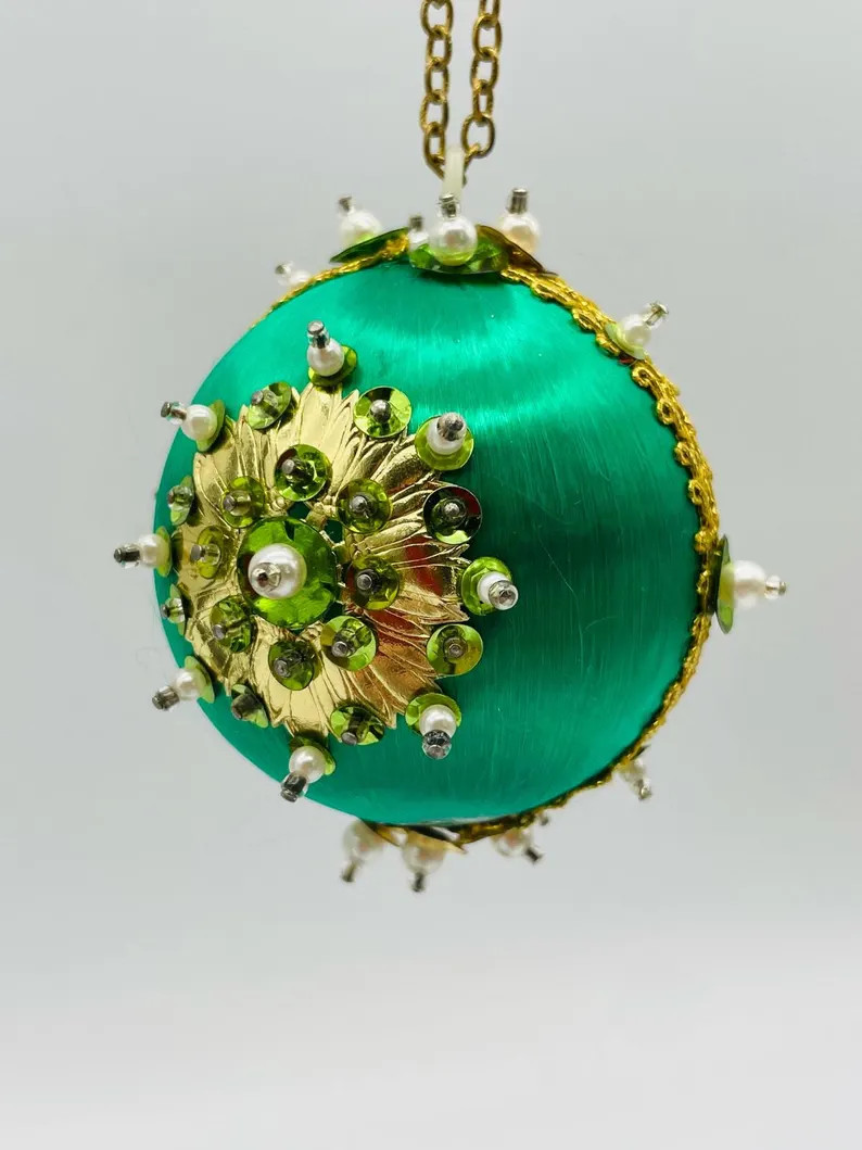 Vintage Handmade Silk/Satin Push Pin Ornament Jeweled Beaded Sequins | Etsy (US)