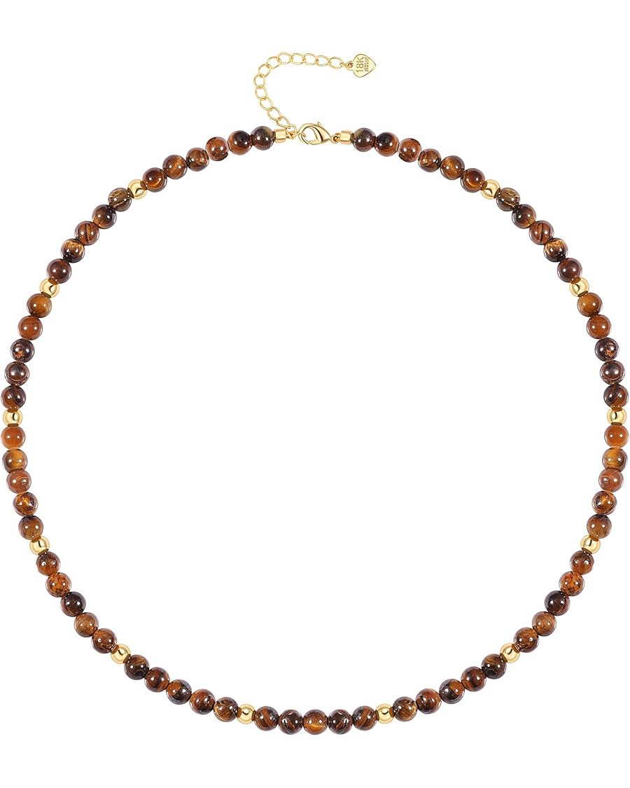 PEARLADA Turquoise Beaded Choker Necklace Chakra Stone Necklace Adjustable | Amazon (US)