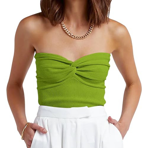 ANRABESS Tube Top for Women Summer Strapless Bandeau Knit Twist Knot Corset Crop Basic Tank Tops 2026 Vacation Beach Clothes Large Green | Amazon (US)