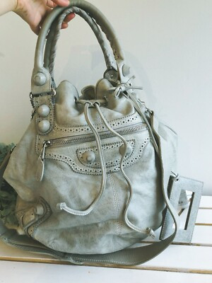 Balenciaga Mint Green Light Gray Lambskin Giant Brogues Covered Pompon Bag | eBay US