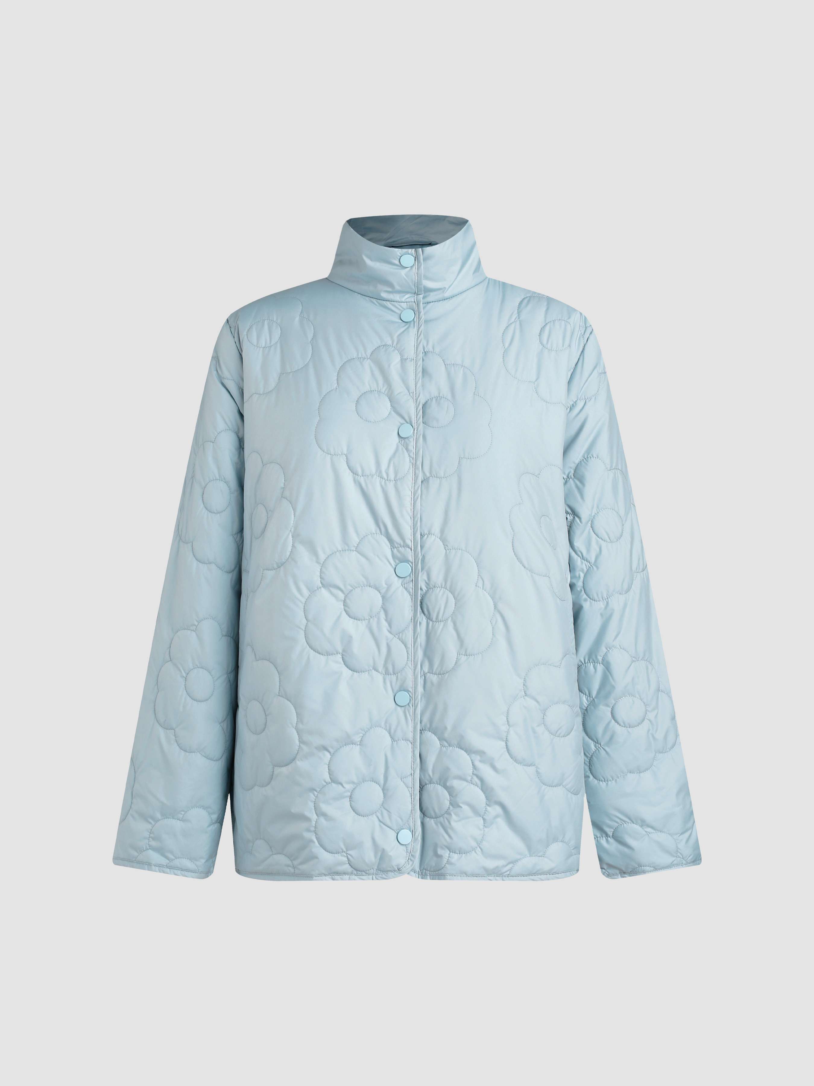 Gewebt  Stehkragen Floral Gesteppte Tasche Puffer Jacke For Lässige Alltagskleidung | Cider