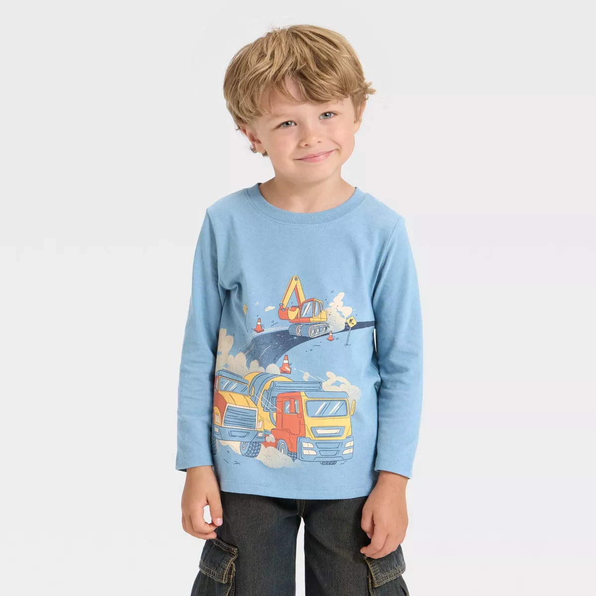 Toddler Boys' Long Sleeve Trucks Graphic T-Shirt - Cat & Jack™ Dusty Blue 3T | Target