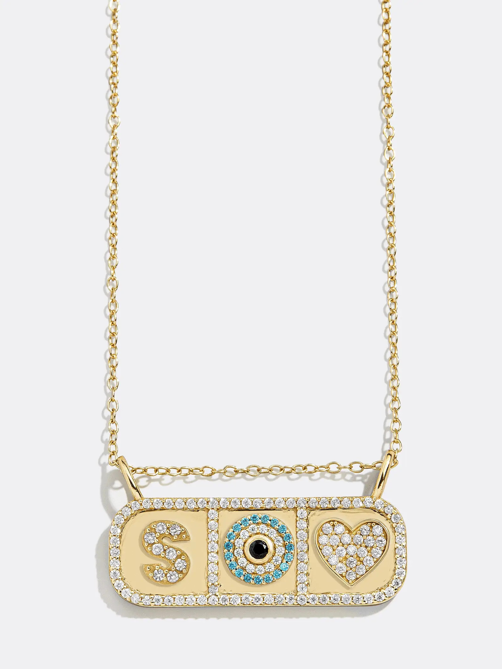 18K Gold Custom Charm Plate Necklace - Horizontal Bar | BaubleBar (US)