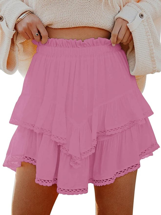 Flowy Shorts for Women Casual Boho Ruffle Tiered Skorts High Waist Mini Skirts Golf Tennis Croche... | Amazon (US)