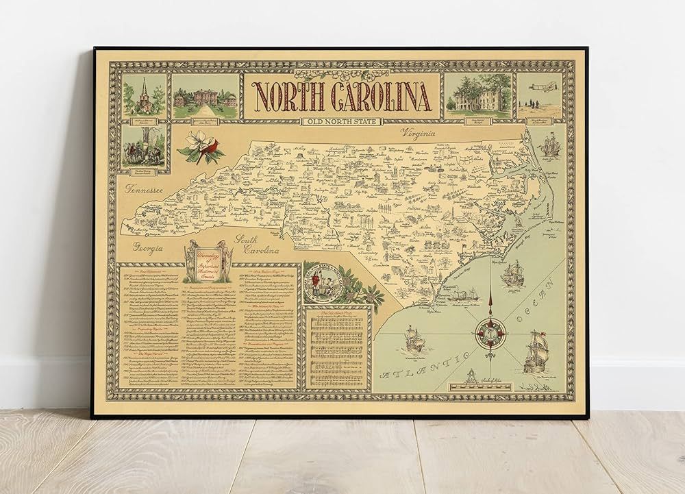 Historic Map : North Carolina : old north state 1953 - Vintage Wall Art - 24in x 18in | Amazon (US)