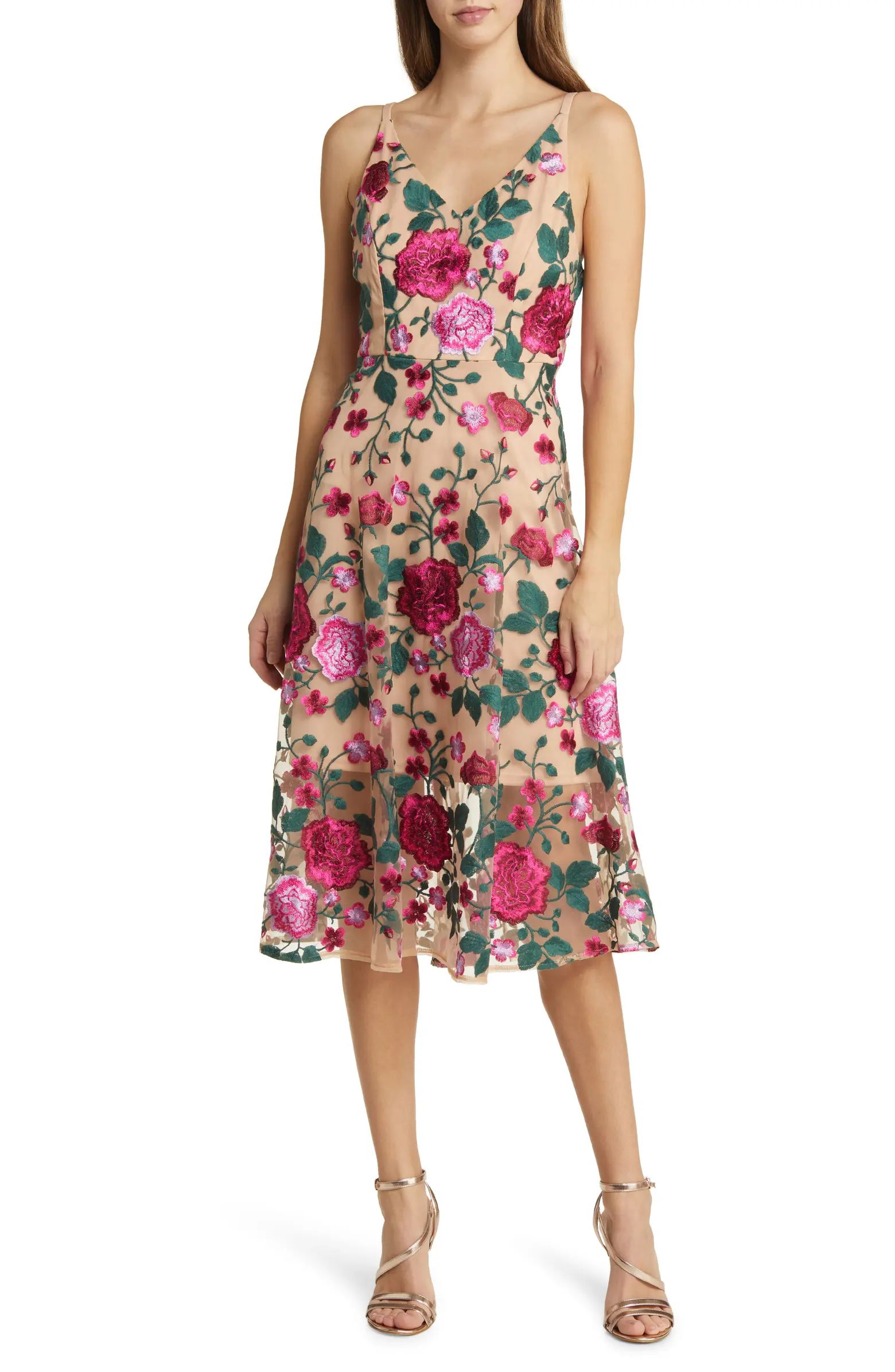 Rose Embroidery Sleeveless A-Line Dress | Nordstrom