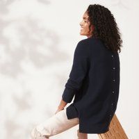 Button-Back Textured Stitch Jumper , Navy, 6 | The White Company (UK)