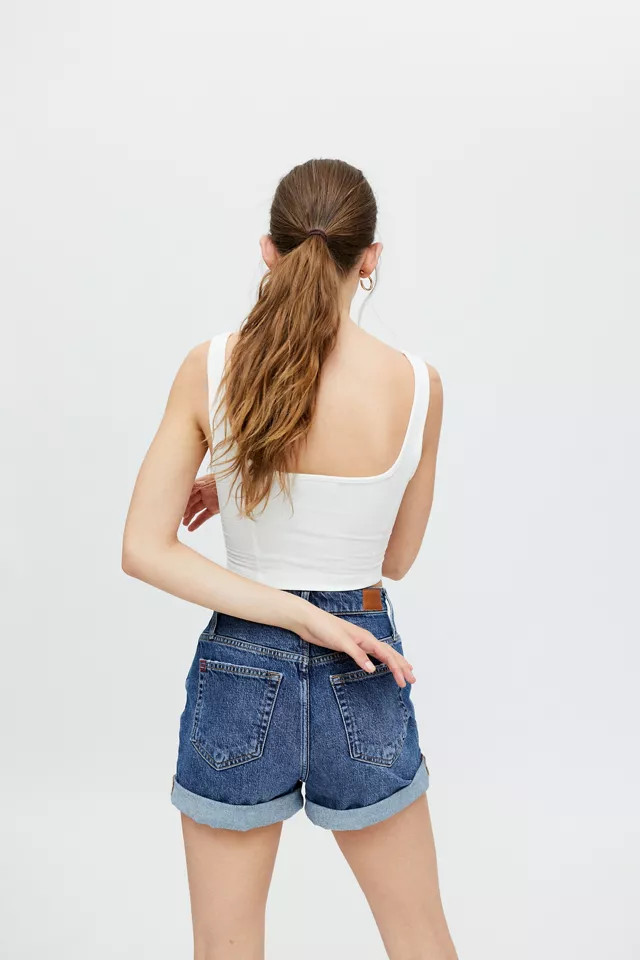 BDG High-Waisted Comfort Stretch Mom Short – Dark Wash | Urban Outfitters (US and RoW)