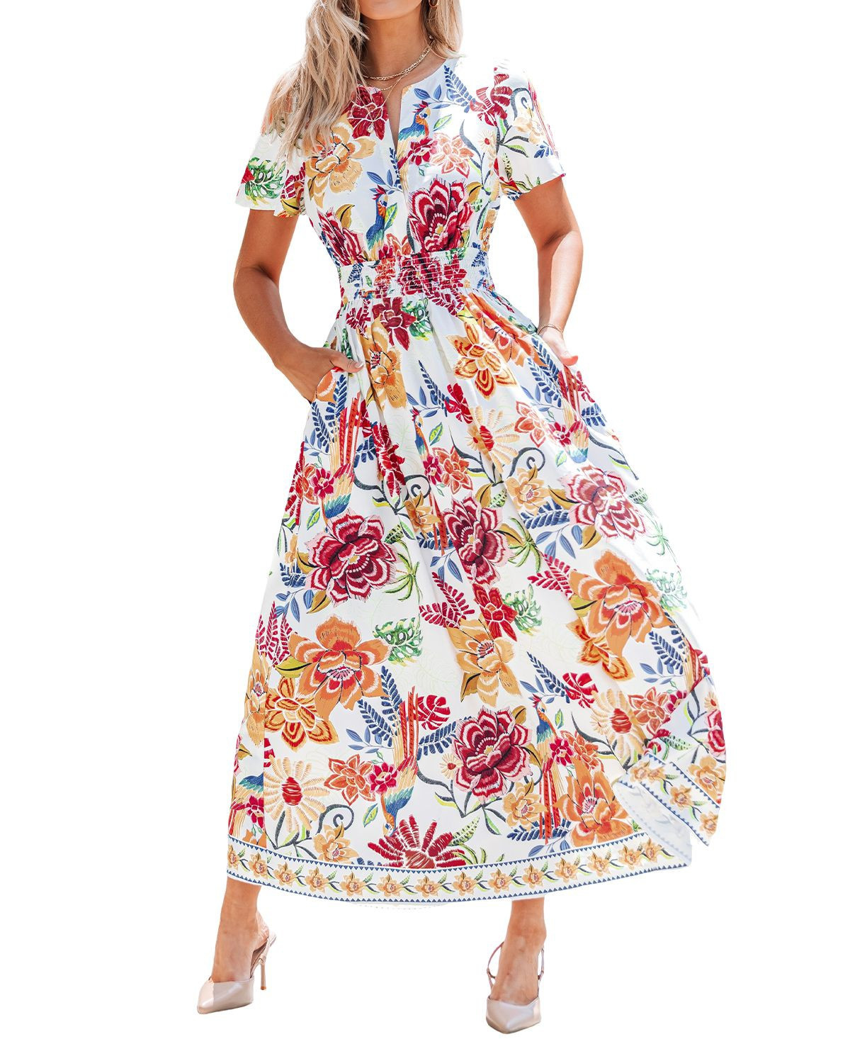 Cupshe Women's Floral Print Maxi Beach Dress - White | Macy's