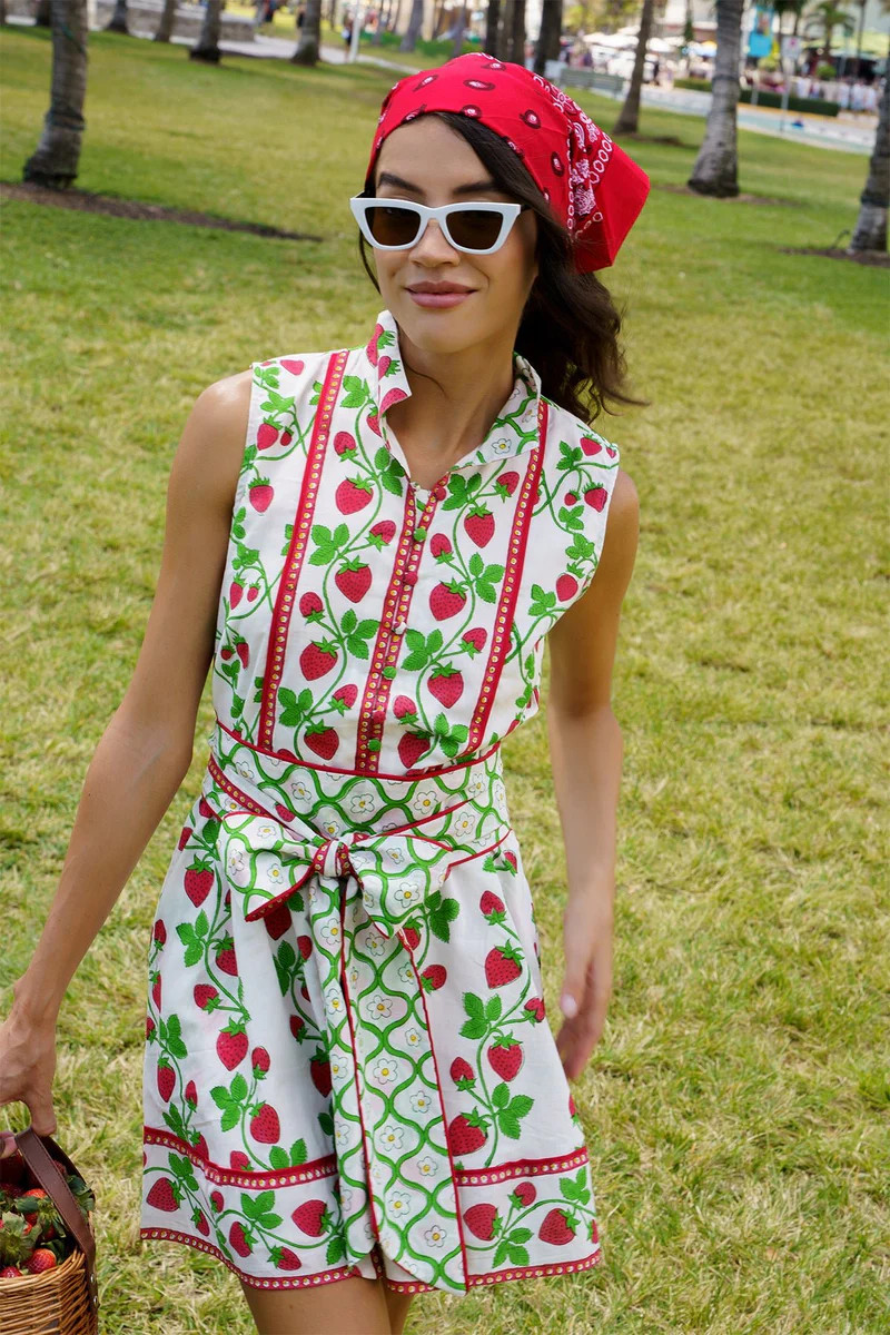 Sleeveless SUE SARTOR Flounce Mini | Strawberry | SUE SARTOR