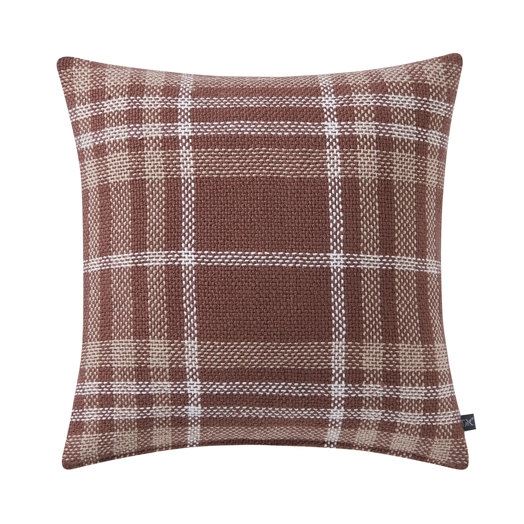 My Texas House 20" x 20" Aurelia Brown Plaid Cotton Decorative Pillow Cover | Walmart (US)