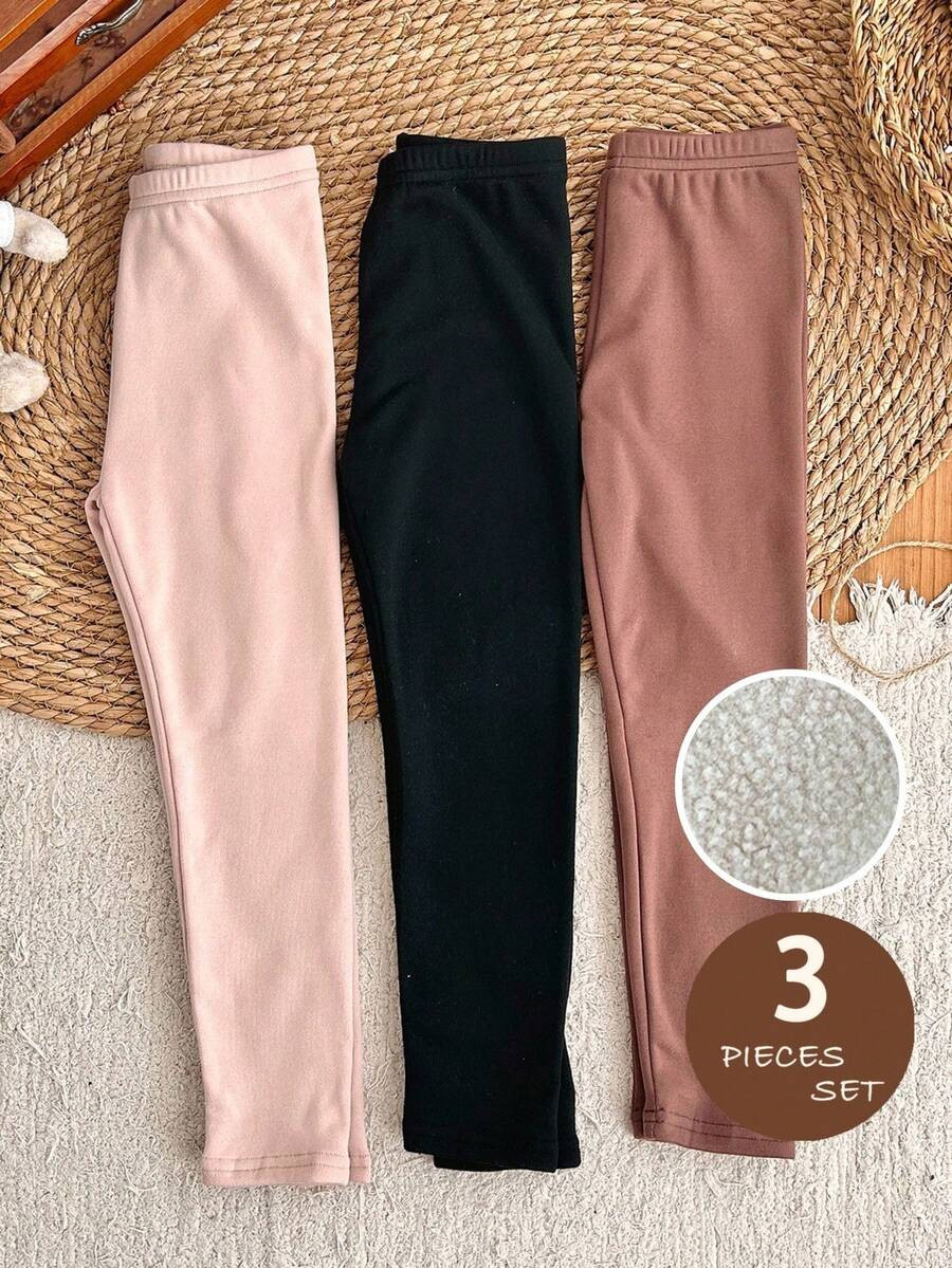 LMoss Kids LMoss Kids 3pcs Young Girl Solid Color Fitted Casual Leggings Set Girls Leggings , Gir... | SHEIN