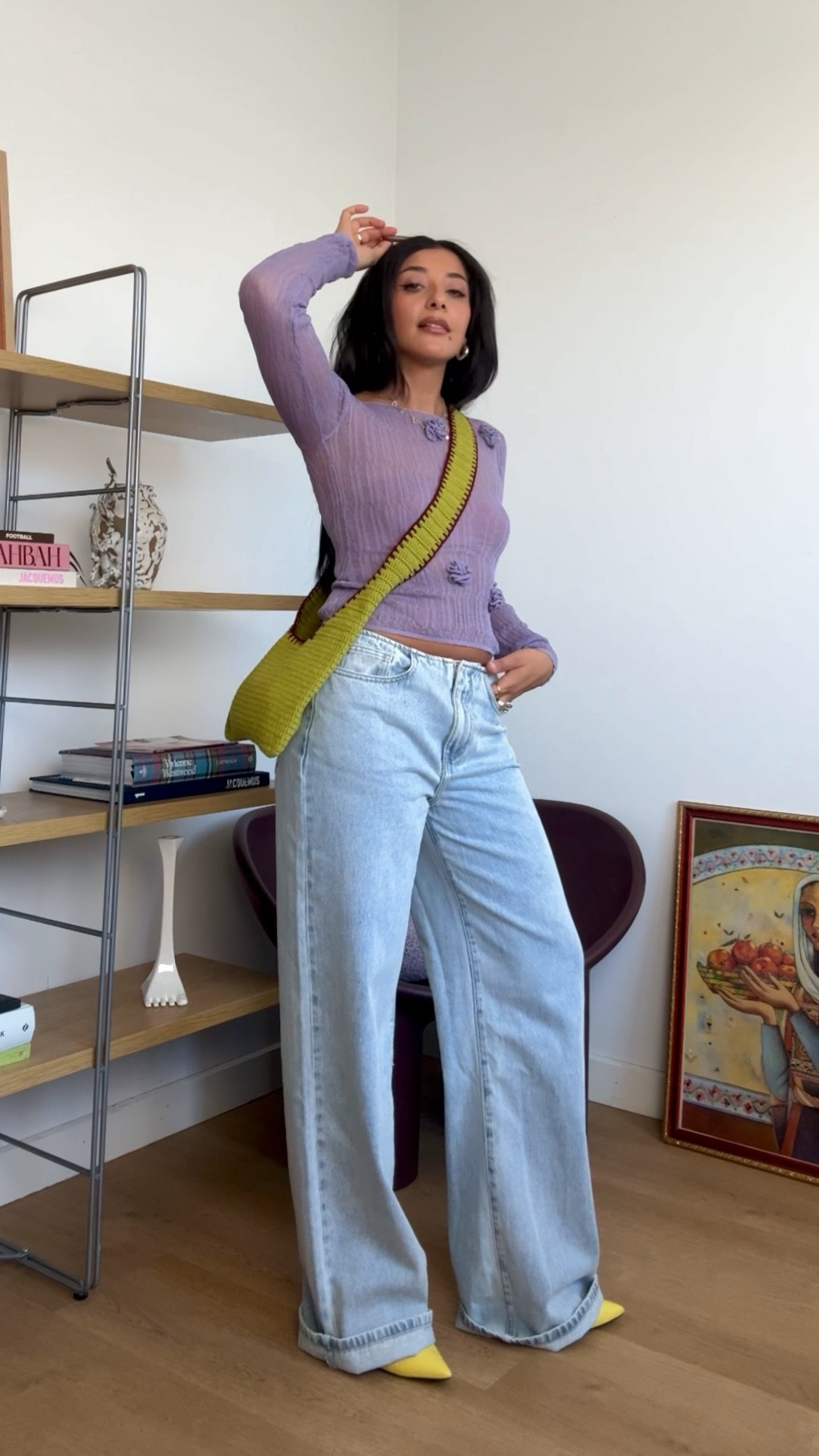 Mismatched outfits 💛💜 wearing S in the jeans & XS in the top. My bag is by Lamsa Bekaa, a really special brand out of Lebanon that you should sus out 🥹 my heels are superrrrrrrr old Topshop 

#LTKFashionMonth #LTKaustralia #LTKstyletip