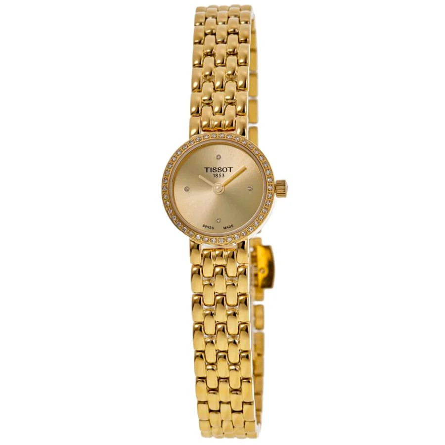 Tissot Lovely Round Quartz Champagne Dial Diamond Bezel Yellow Gold Steel Women's Watch T140.009.63.026.00 | Shop Simon