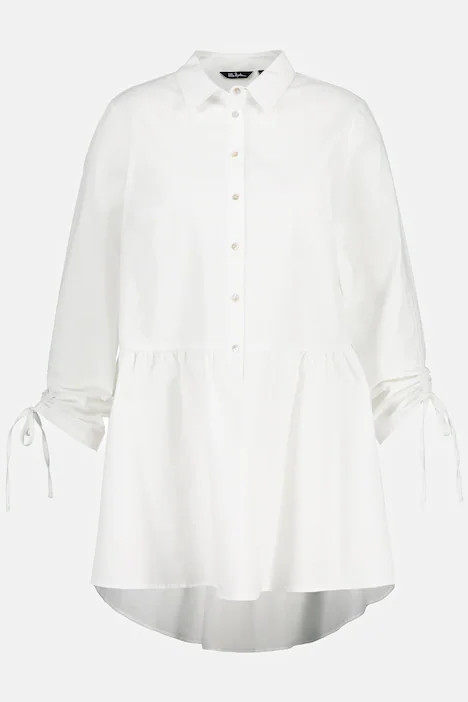 Flounce Detail Shirred Sleeve Stretch Tunic Shirt | Ulla Popken - US & CA