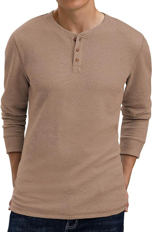 Men's Waffle Long Sleeve Shirt Henley Shirt for Men | Amazon (US)
