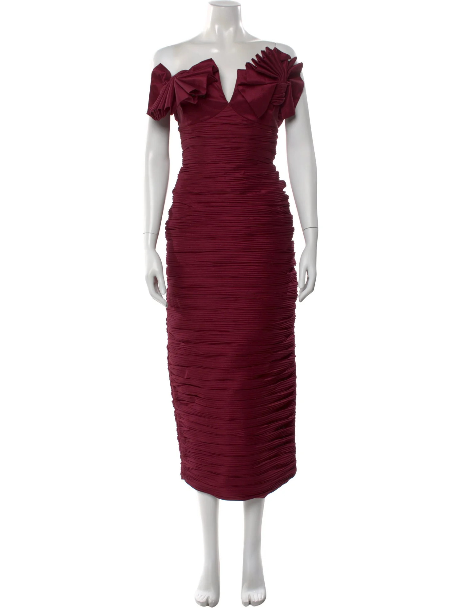 Rachel Gilbert Off-The-Shoulder Midi Length Dress - Burgundy Dresses, Clothing - WRAGI23786 | The... | The RealReal