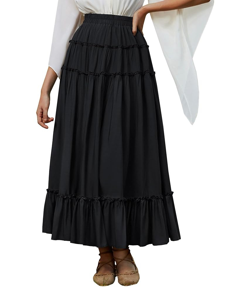 Scarlet Darkness Renaissance Skirts for Women Maxi Long Ruffle Trim Tiered Skirt | Amazon (US)