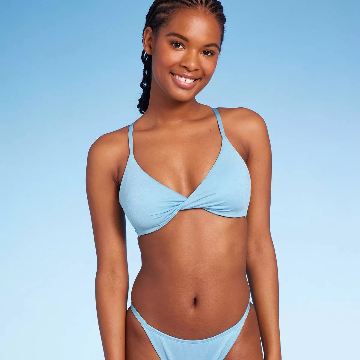 Women's Twist-Front Bralette Bikini Top - Wild Fable™ Blue Lurex | Target