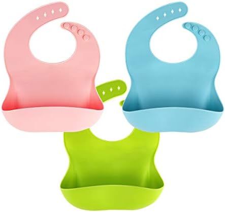 3 Pack Silicone Baby Bib for Babies & Toddlers (6-72 Months), Waterproof, BPA Free, Green Pink an... | Amazon (US)
