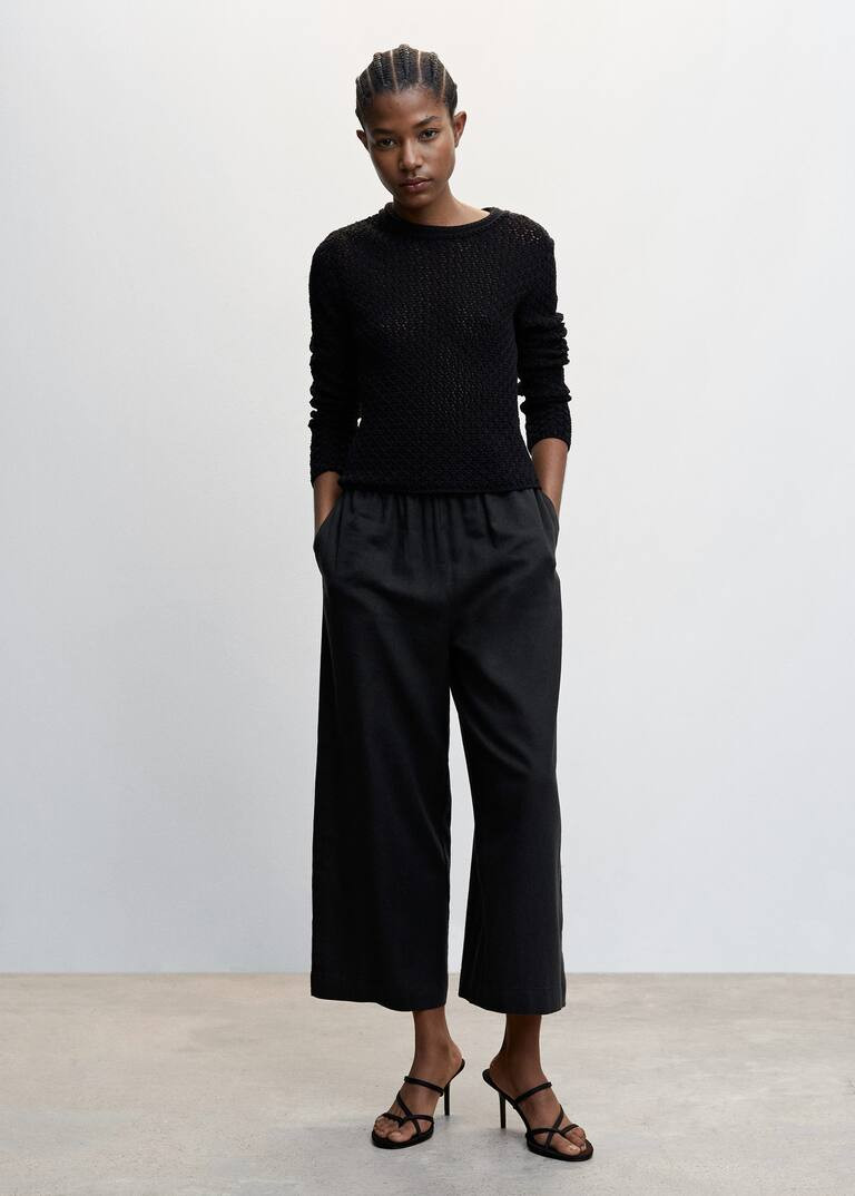 Linen-blend culotte trousers -  Women | Mango United Kingdom | MANGO (UK)