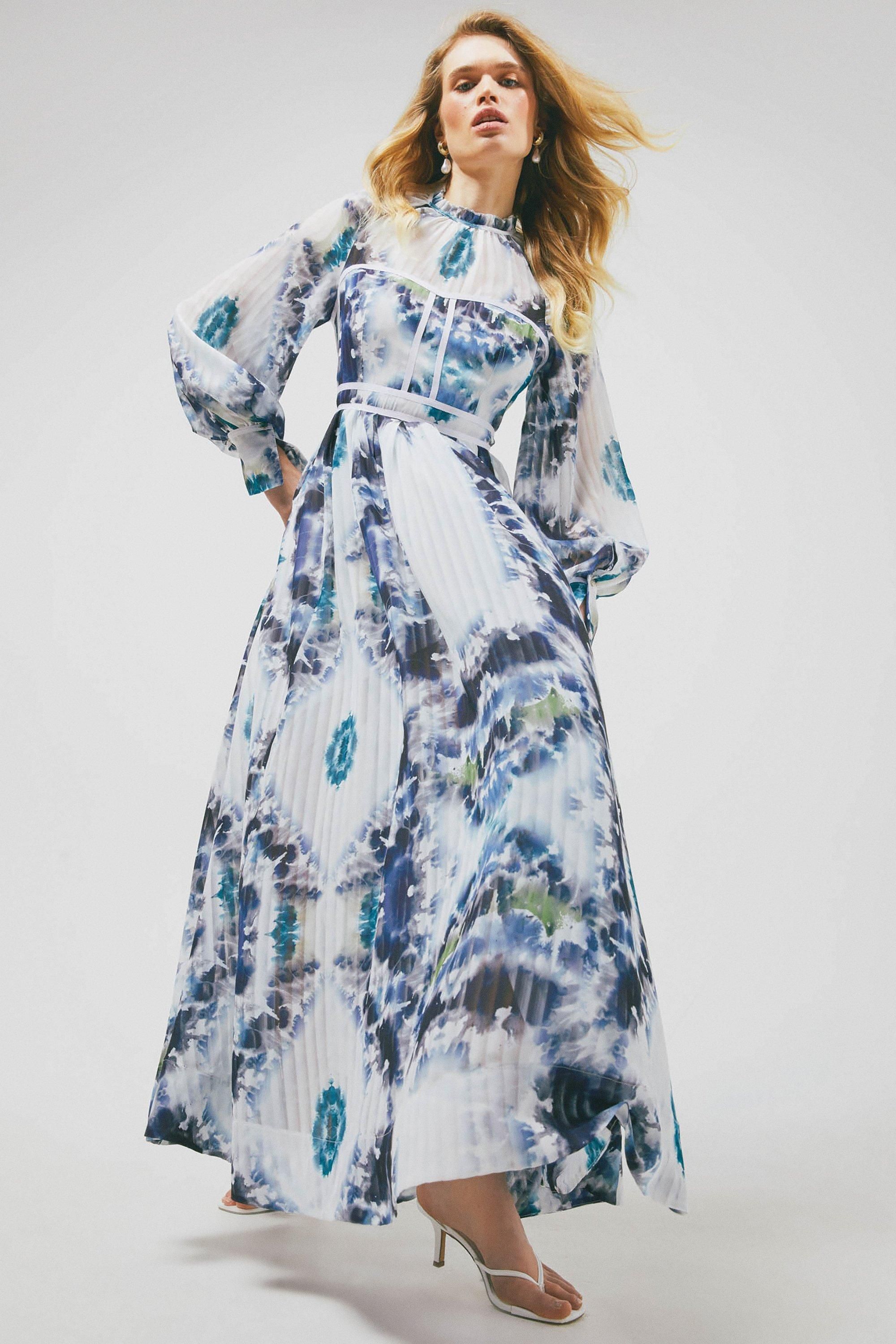 Tie Dye Balloon Sleeve Drama Maxi Dress | Karen Millen UK & IE