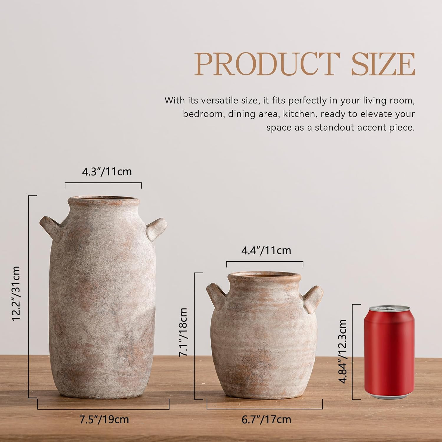 Vanselia Ceramic Flower Vase Home Decor - Farmhouse Table Vases with Handle Living Room Decoratio... | Amazon (US)