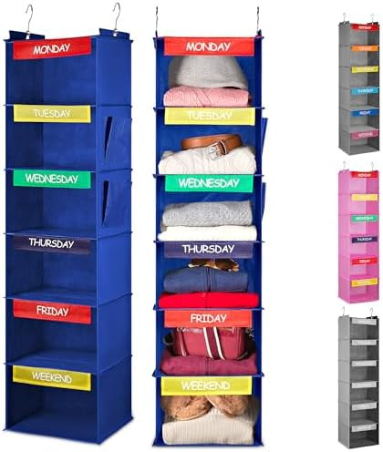 Handy Laundry Hanging Clothes Organizer for Kids - 6-Shelf Closet Daily Clothing Organization Lab... | Amazon (US)