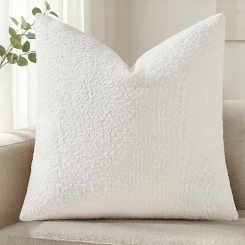 decorUhome 18x18 Inch Pack of 1 Decorative Throw Pillow Covers Cozy Textured Boucle Neutral Accent Solid Pillowcases Modern Luxury Soft Couch Cushion Covers for Sofa Bedroom Living Room, Cream White | Amazon (US)