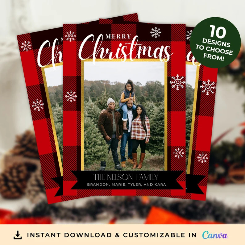 Buffalo Check card, Photo Christmas Card, Family Christmas card, Personalized Holiday Greeting Ca... | Etsy (US)