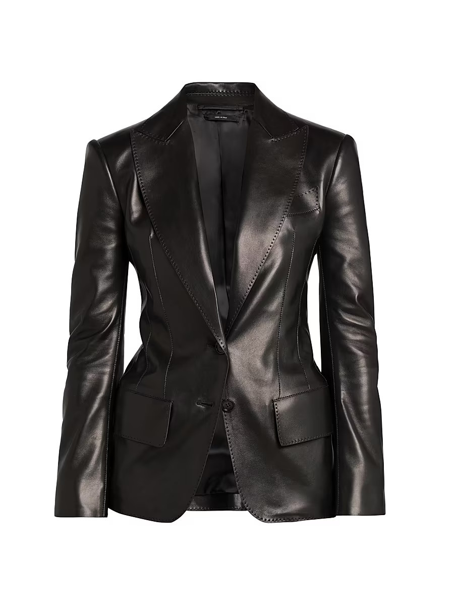 Women's Leather Peak Lapel Jacket - Black - Size 4 | Saks Fifth Avenue