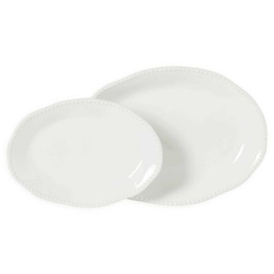 Modern Farmhouse Organic Bead 2-Piece Oval Platter Set in White | Bed Bath & Beyond | Bed Bath & Beyond