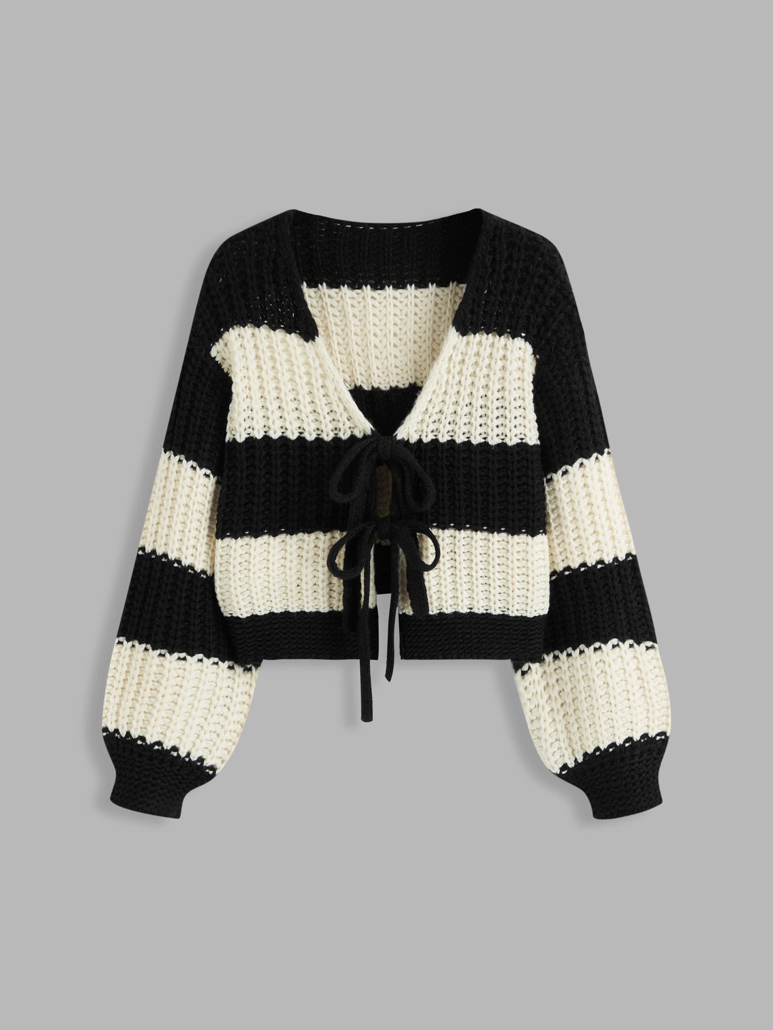 Christmas Christmas Knit Fabric Knit V-neck Striped Tie Front Cardigan For School | Cider