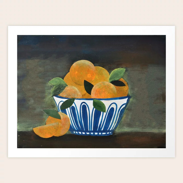 Still Life Oranges in Blue Bowl Art Print | Society6