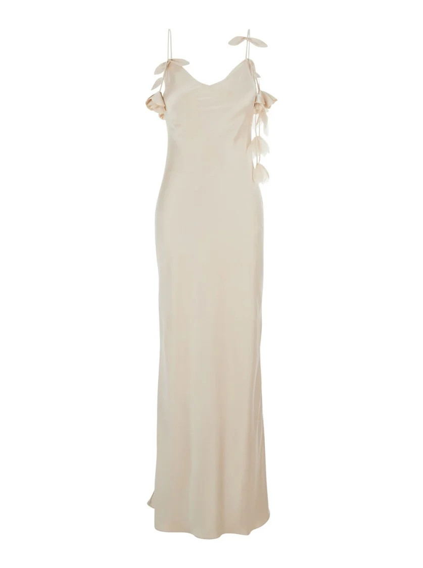 Beige Long Dress With Spaghetti Straps | Shop Simon