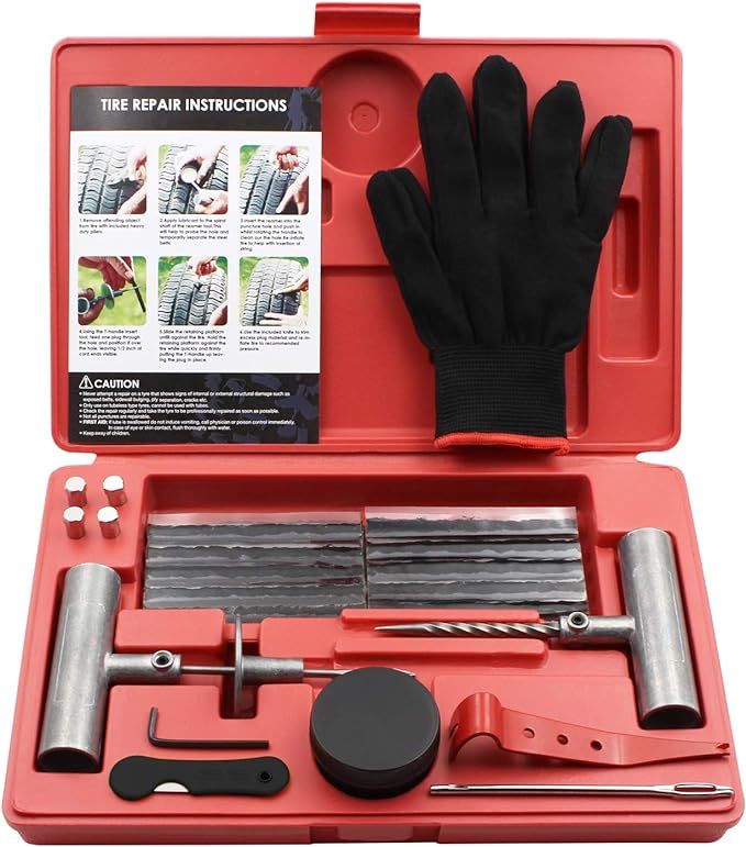 Tire Repair Kit, 34pcs Tire Patch Kit with Plugs to Fix Punctures and Plug Flats for Car, Motor... | Amazon (US)