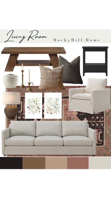 Living Room Decor Inspiration in a link and brown color palette. Modern Traditional Boho Cottage home decor. Pottery Barn furniture, tribal rug.

#LTKFindsUnder50 #LTKStyleTip #LTKHome