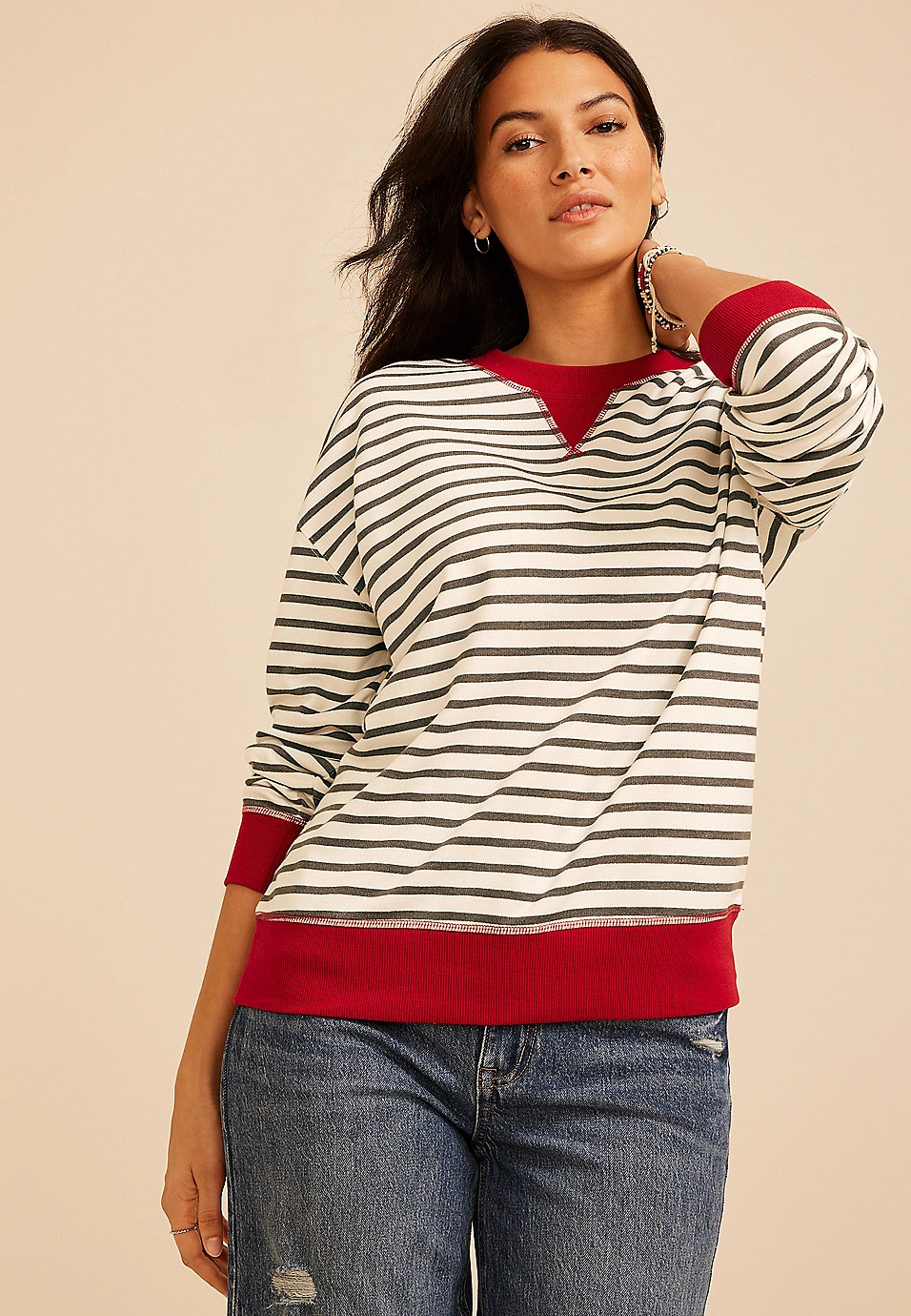 Game Day Striped Sweatshirt | Maurices