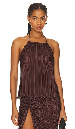 Always Fits Plisse Halter Top in Dark Cocoa001 | Revolve Clothing (Global)
