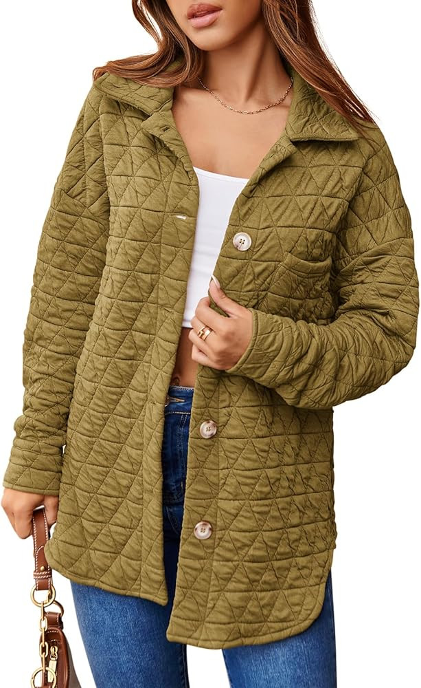 Tankaneo Womens Quilted Jackets Lightweight Shacket Fall Oversized Button Down Coat Outerwear | Amazon (US)