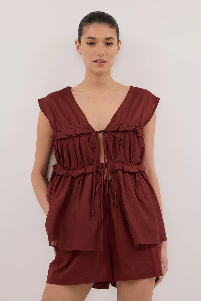 QUINN SAHARA LINEN RUFFLE TOP | DISSH