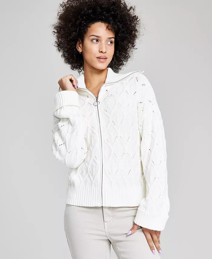 And Now This Women's Spread Collar Zip-Front Cardigan Sweater, Created for Macy's - Macy's | Macy's