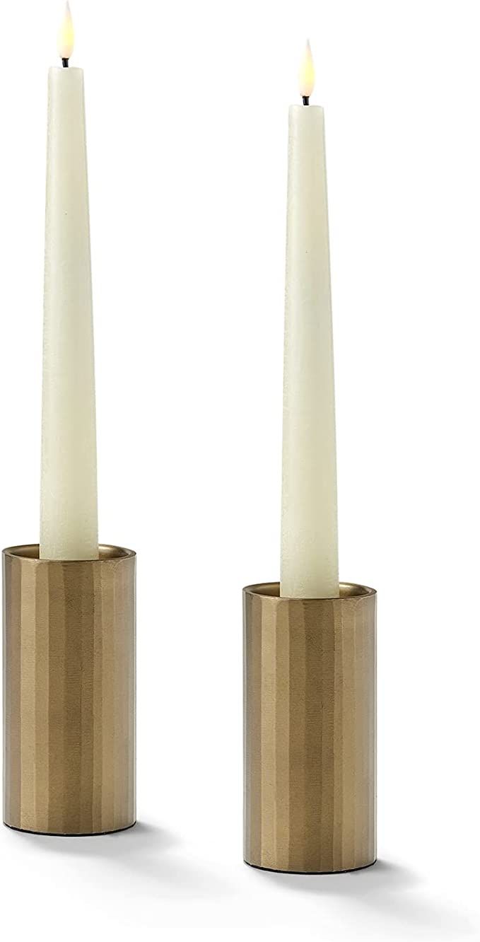 Taper Candle Holders, Set of 2 - Aged Brass Finish, 3 Inch Tall, Fits Standard Tapered Candlestic... | Amazon (US)