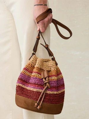 Striped Raffia Drawstring Bucket Bag - Sunrise Stripe | Faherty