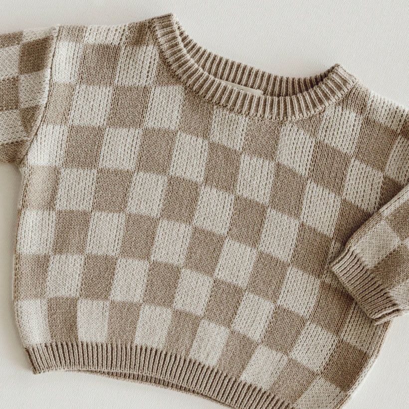 Organic Checkered Knit Sweater | Atlas Grey