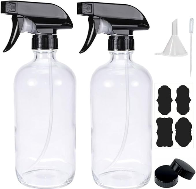 HAOERMEI 16 Oz Glass Spray Bottles - 2 Pack Large Refillable Empty Bottle for Cleaning Solutions,... | Amazon (US)